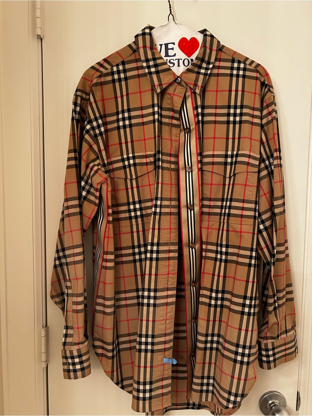 Burberry Beige Tan Plaid Button-Down Shirt